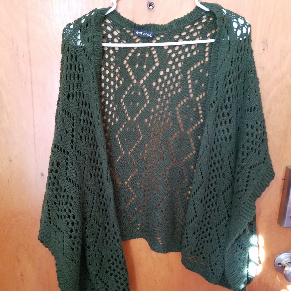 Forest Green Crochet Shawl Kimono Shrug Coverup